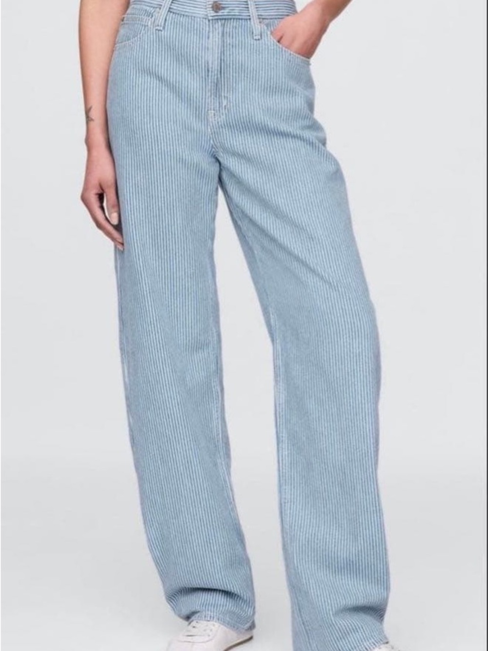 GAP Barrel High Rise Striped Jeans Blue White Railroad Stripe Wide Leg 33